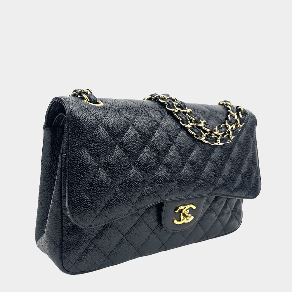 CHANEL 2011 Jumbo Double Flap Quilted Caviar Black with Gold – Accessorio premium elegante