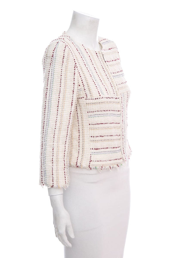 Chanel 2000 Cream & Red Tweed Zip Up Jacket SZ 38 – Accessorio premium elegante