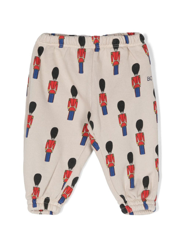 Pantaloni da tuta Little Tin Soldiers per neonato Bobo Choses beige con logo ricamato sul lato – Accessorio premium elegante