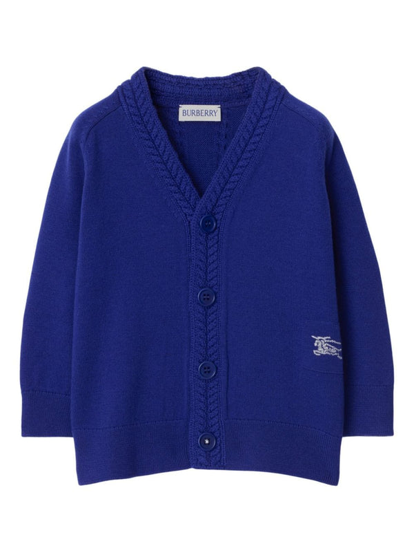 Cardigan con ricamo EKD per neonato Burberry Kids blu con scollo a V – Accessorio premium elegante