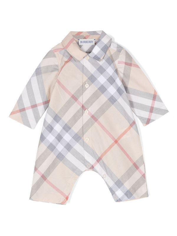 Tutina a quadri per neonato Burberry Kids beige con colletto classico – Accessorio premium elegante