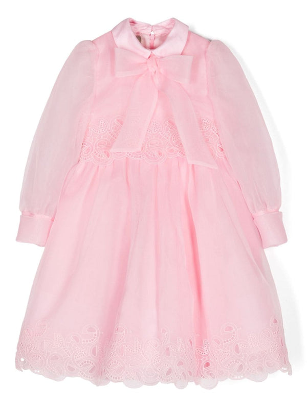 Abito per bambina Elie Saab Junior rosa con fiocco e dettagli in pizzo – Accessorio premium elegante
