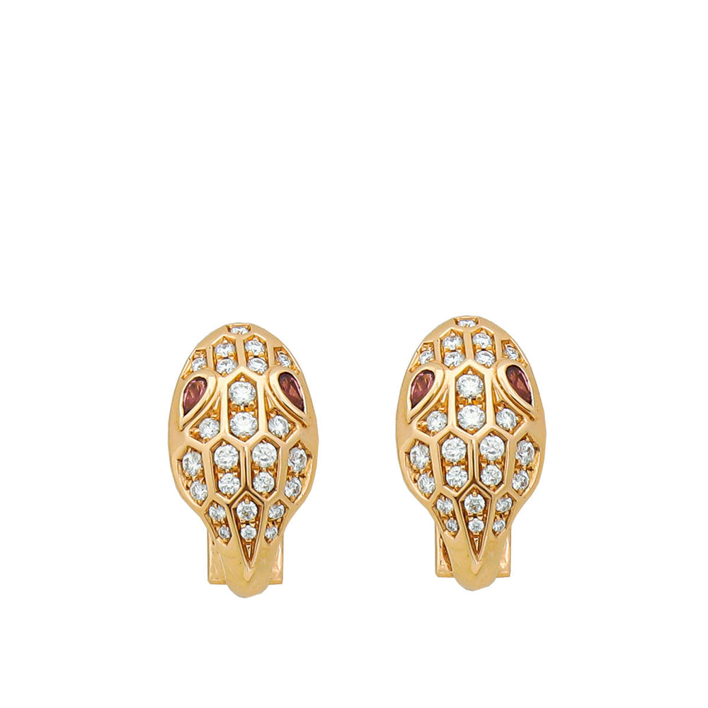 Bvlgari 18K Rose Gold Diamond Serpenti Earrings – Accessorio premium elegante
