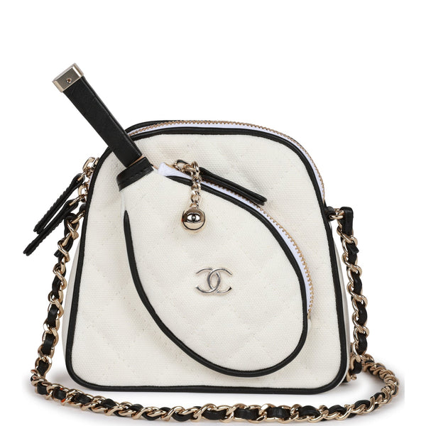 Chanel "Monte-Carlo" Mini Crossbody Tennis Bag White Canvas Light Gold Hardware – Accessorio premium elegante