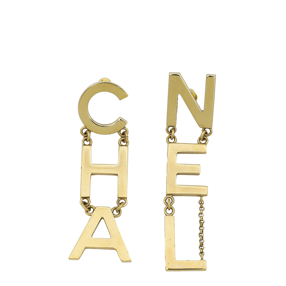 Chanel Gold "CHA"/"NEL"  Letter Drop Earrings – Accessorio premium elegante