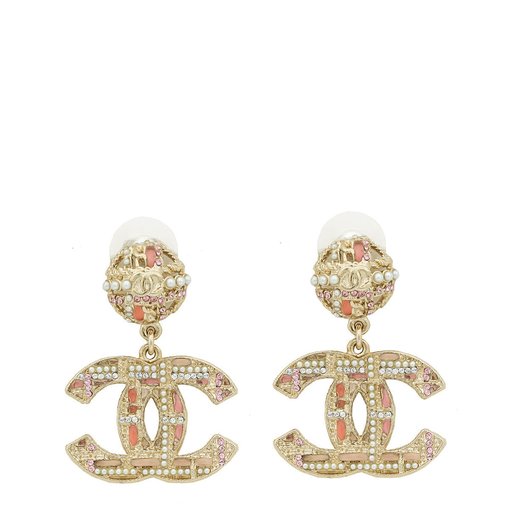 Chanel Pink CC Peads Studs Drop Earrings – Accessorio premium elegante