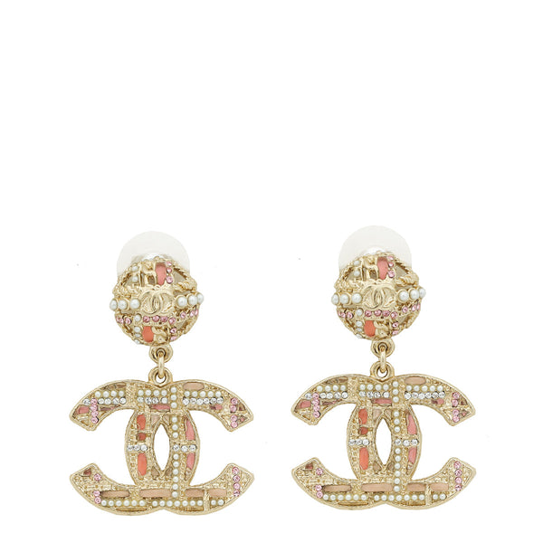 Chanel Pink CC Peads Studs Drop Earrings – Accessorio premium elegante