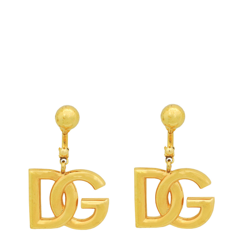 Dolce & Gabbana Gold Finish DG Logo Drop Earrings – Accessorio premium elegante