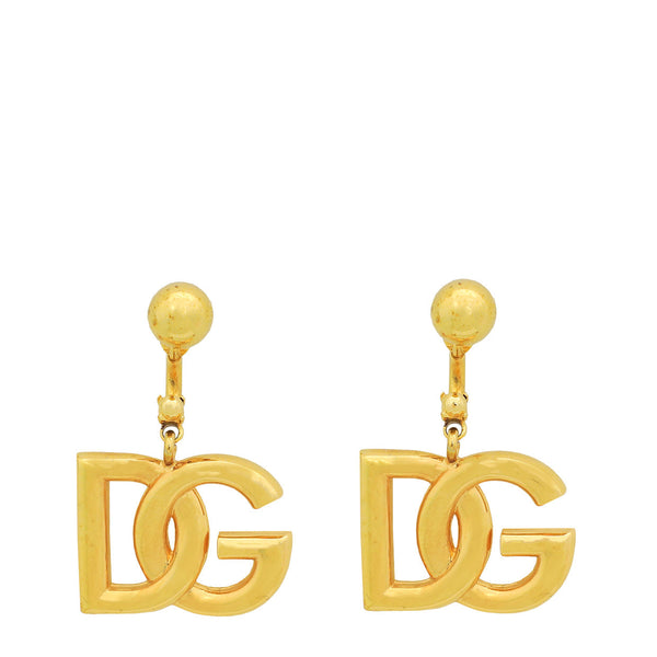 Dolce & Gabbana Gold Finish DG Logo Drop Earrings – Accessorio premium elegante