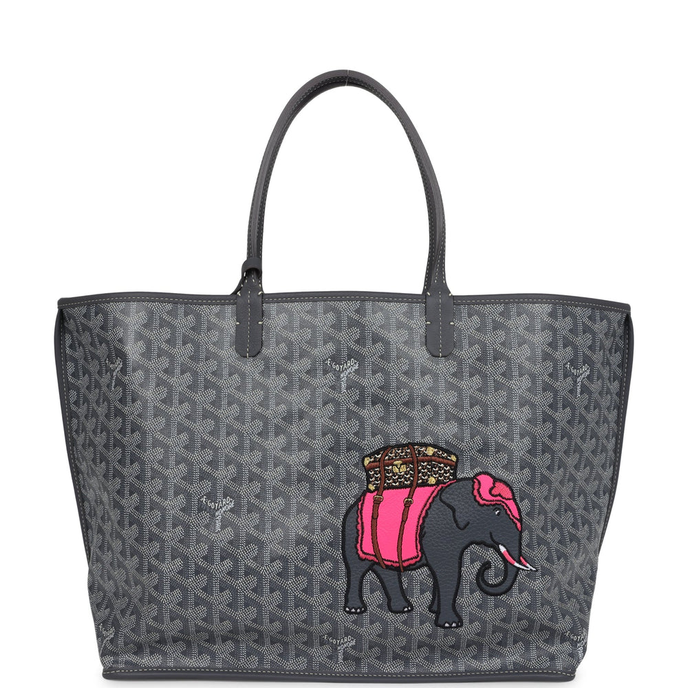 Goyard Goyardine Grey Anjou PM Embroidered Elephant Tote Palladium Hardware – Accessorio premium elegante
