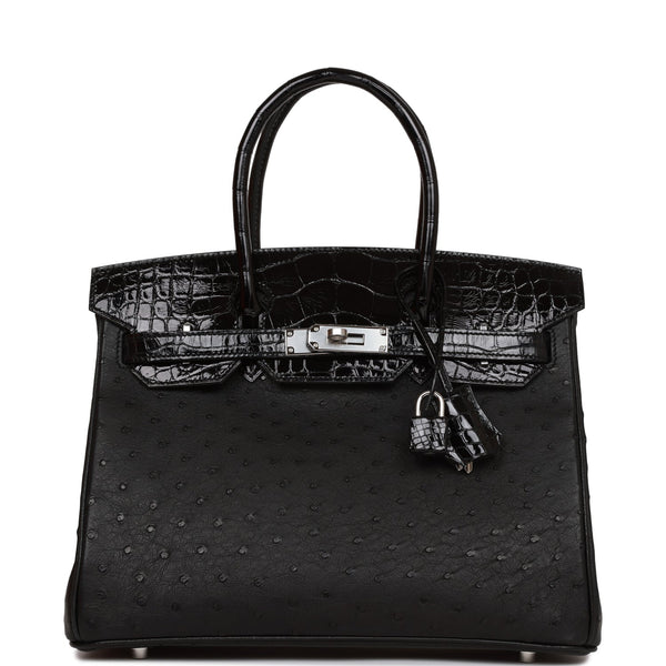 Hermes Birkin 30 Black Matte  Alligator and Ostrich Touch Palladium Hardware – Accessorio premium elegante