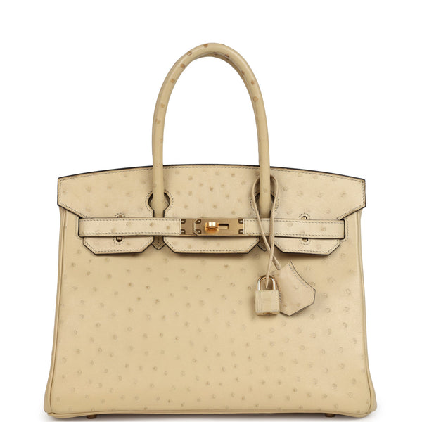 Pre-owned Hermes Birkin 30 Parchemin Ostrich Gold Hardware – Accessorio premium elegante