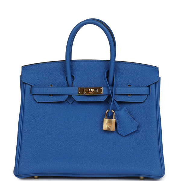 Pre-owned Hermes Birkin 25 Bleu Zellige Togo Gold Hardware – Accessorio premium elegante