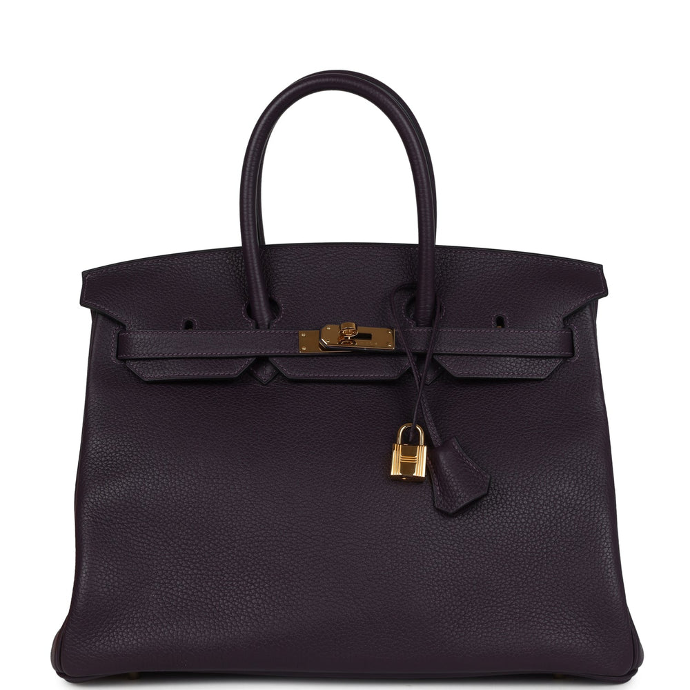 Pre-owned Hermes Birkin 35 Raisin Clemence Gold Hardware – Accessorio premium elegante