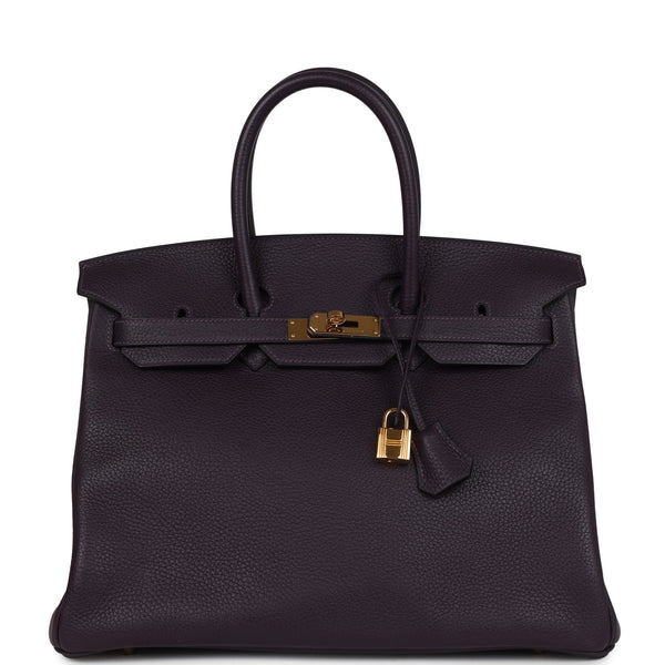 Pre-owned Hermes Birkin 35 Raisin Clemence Gold Hardware – Accessorio premium elegante