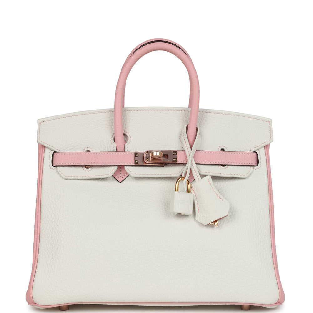 Hermes Special Order (HSS) Birkin 25 White and Rose Sakura Clemence Rose Gold Hardware – Accessorio premium elegante