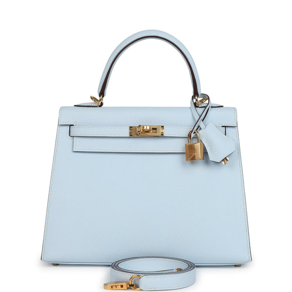 Hermes Kelly Sellier 25 Bleu Brume Epsom Gold Hardware – Accessorio premium elegante
