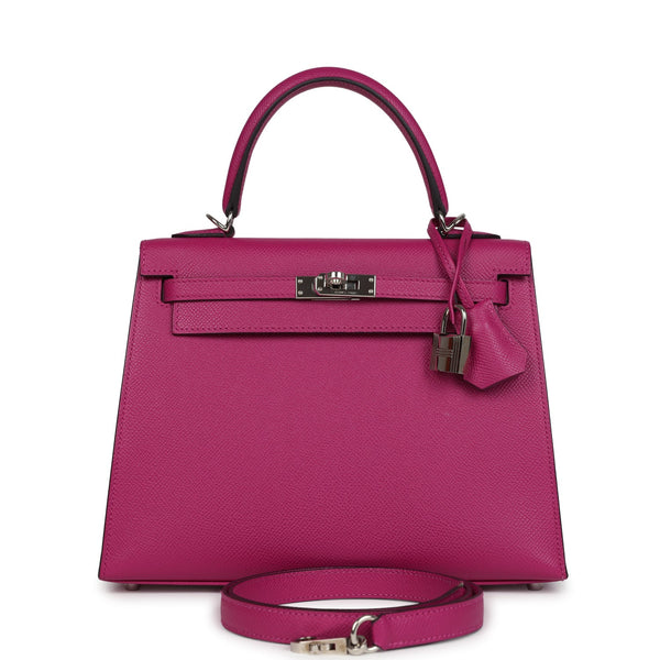 Pre-owned Hermes Kelly Sellier 25 Rose Pourpre Epsom Palladium Hardware – Accessorio premium elegante