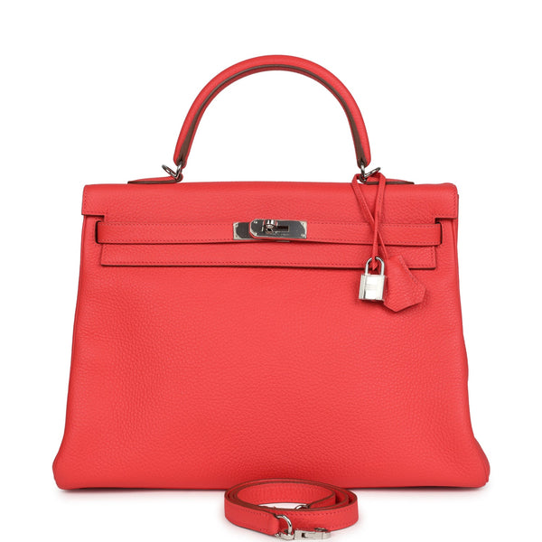 Pre-owned Hermes Retourne Kelly 35 Rose Jaipur Clemence Palladium Hardware – Accessorio premium elegante