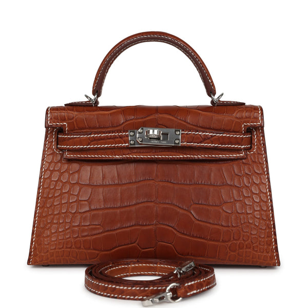 Hermes Kelly Sellier 20 Fauve Matte Alligator Barenia Palladium Hardware – Accessorio premium elegante