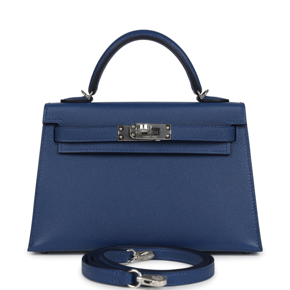 Hermes Kelly Sellier 20 Bleu Tie Madame Palladium Hardware – Accessorio premium elegante