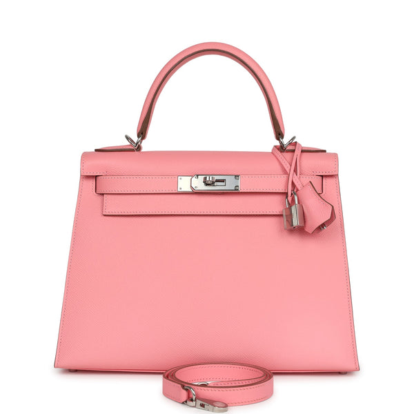 Pre-owned Hermes Kelly Sellier 28 Rose Confetti Epsom Palladium Hardware – Accessorio premium elegante