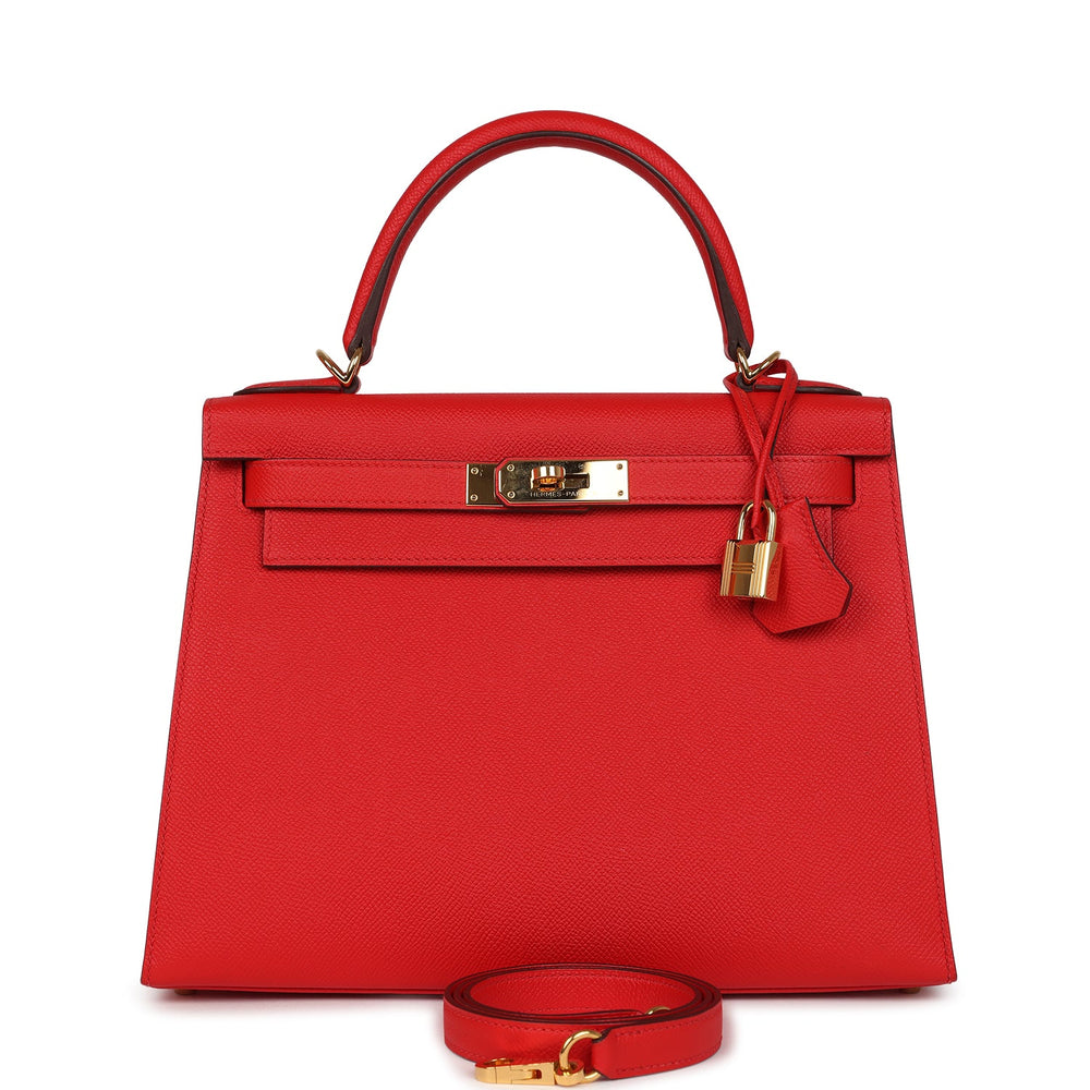 Pre-owned Hermes Kelly Sellier 28 Rouge De Coeur Epsom Gold Hardware – Accessorio premium elegante