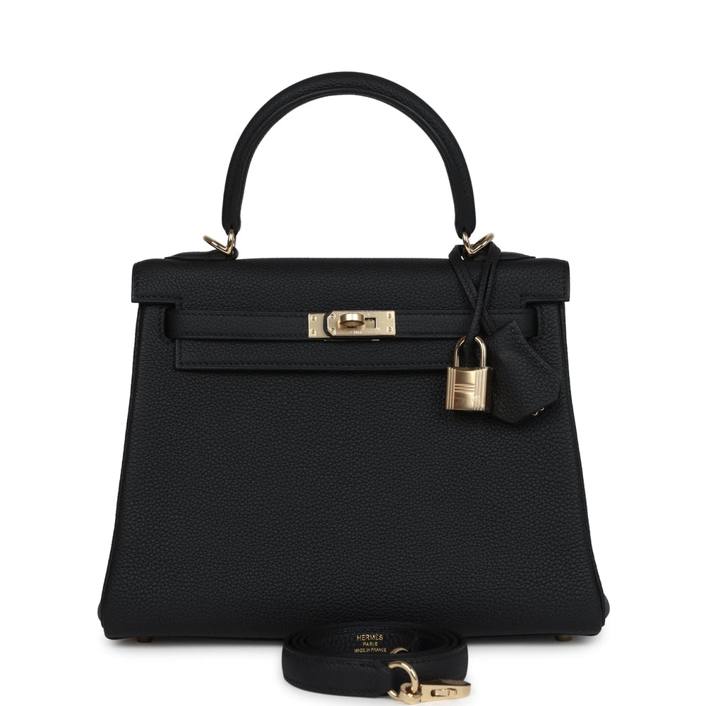 Hermes Kelly Retourne 25 Black Togo Permabrass Hardware – Accessorio premium elegante