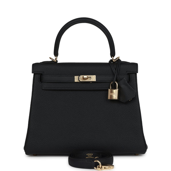 Hermes Kelly Retourne 25 Black Togo Permabrass Hardware – Accessorio premium elegante