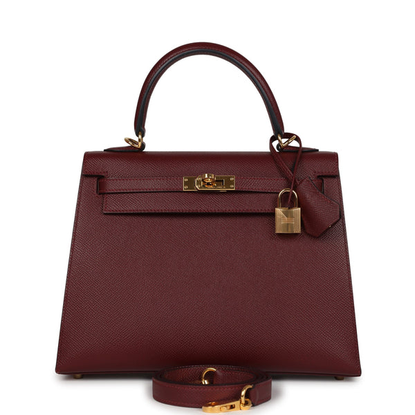 Pre-owned Hermes Kelly Sellier 25 Rouge H Epsom Gold Hardware – Accessorio premium elegante