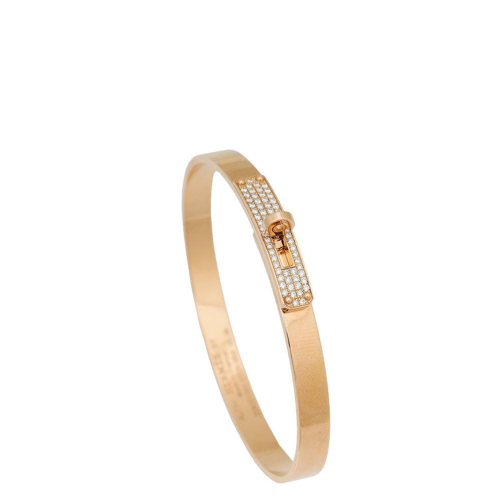 Hermes 18K Rose Gold 61 Diamond Kelly Small Model Bracelet – Accessorio premium elegante