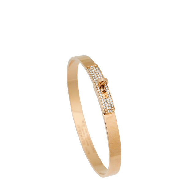 Hermes 18K Rose Gold Kelly Diamond Small Model Bracelet – Accessorio premium elegante
