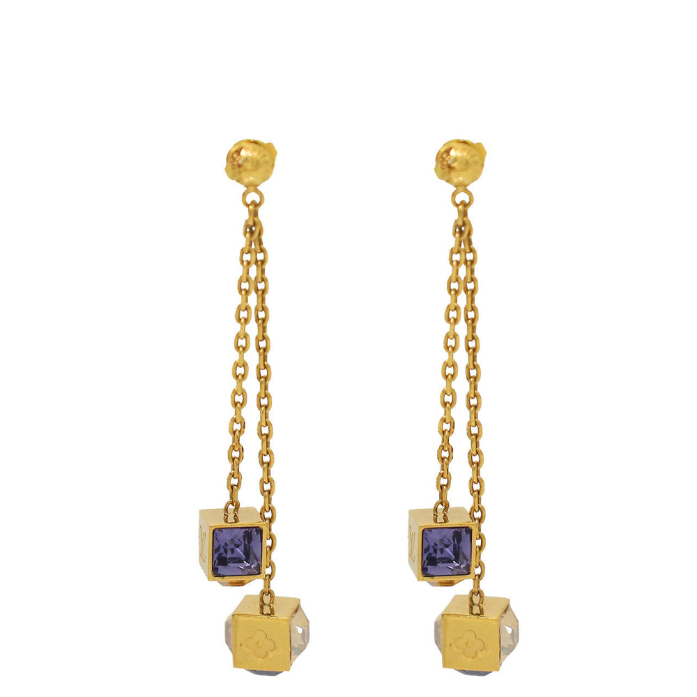 Louis Vuitton Gold Gamble Drop Earrings – Accessorio premium elegante