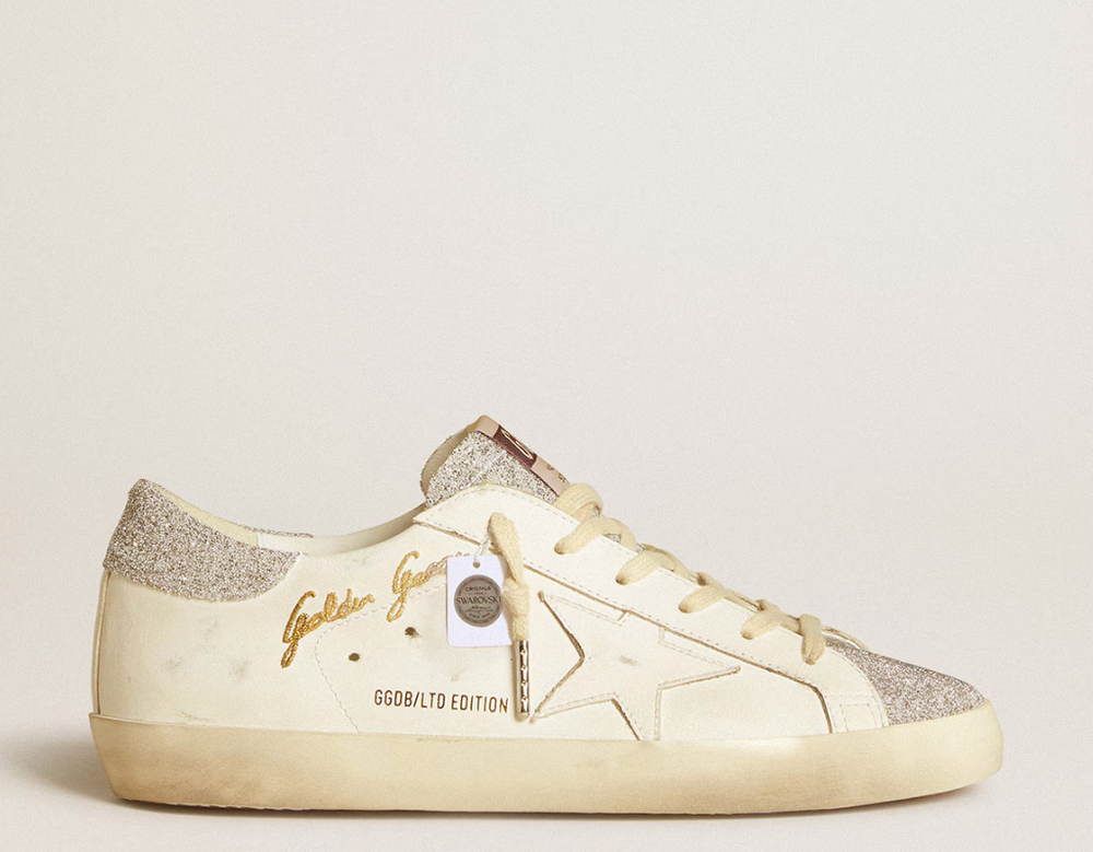 Super-Star LTD in white leather with Swarovski micro-crystal inserts
