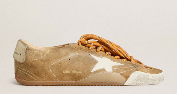 True-Star Donna in suede color tabacco con stella bianca e talloncino platino