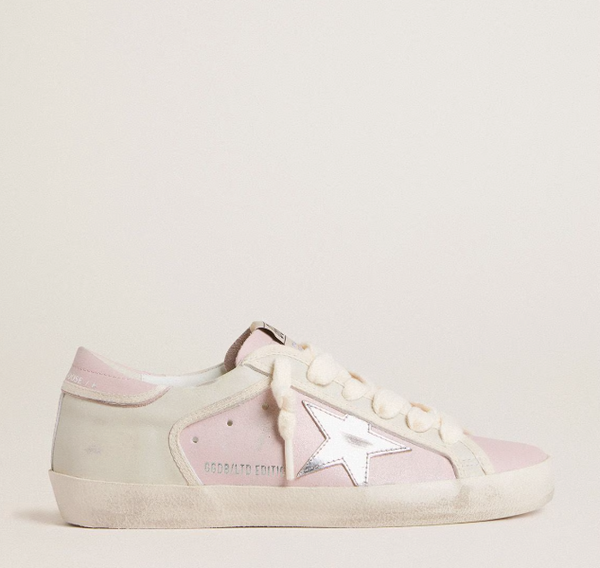 Super-Star LTD in pelle rosa con stella in pelle laminata argento e talloncino in pelle rosa