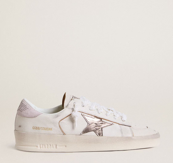 Stardan in nappa con stella in pelle laminata argento e talloncino in suede rosa