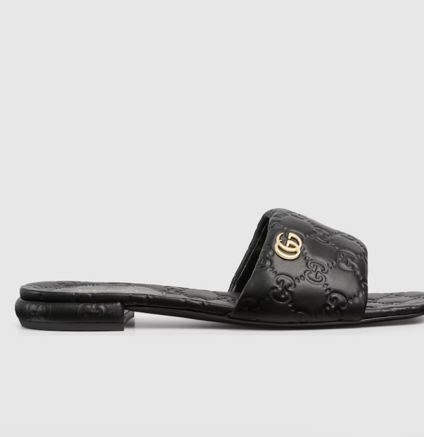 Sandalo slider donna in pelle con Doppia G