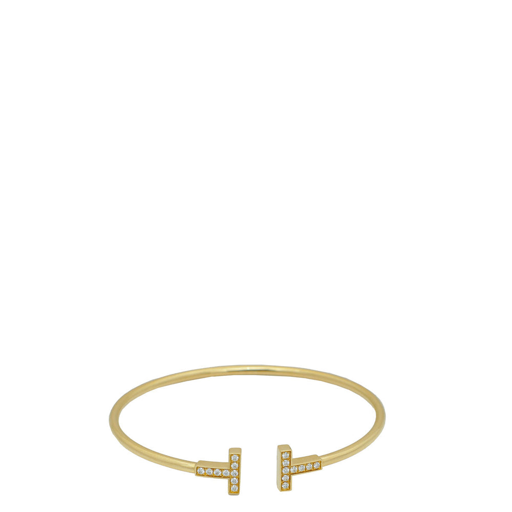 Tiffany & Co 18K Yellow Gold Diamond T Wire Medium Bracelet – Accessorio premium elegante