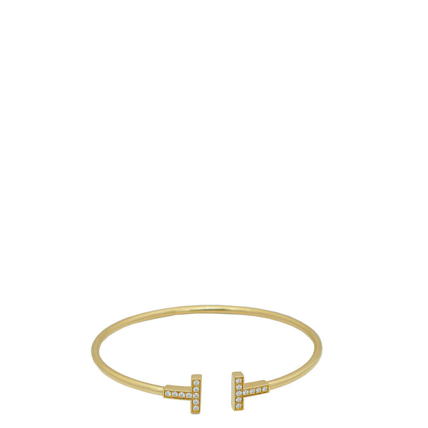 Tiffany & Co 18K Yellow Gold Diamond T Wire Medium Bracelet – Accessorio premium elegante