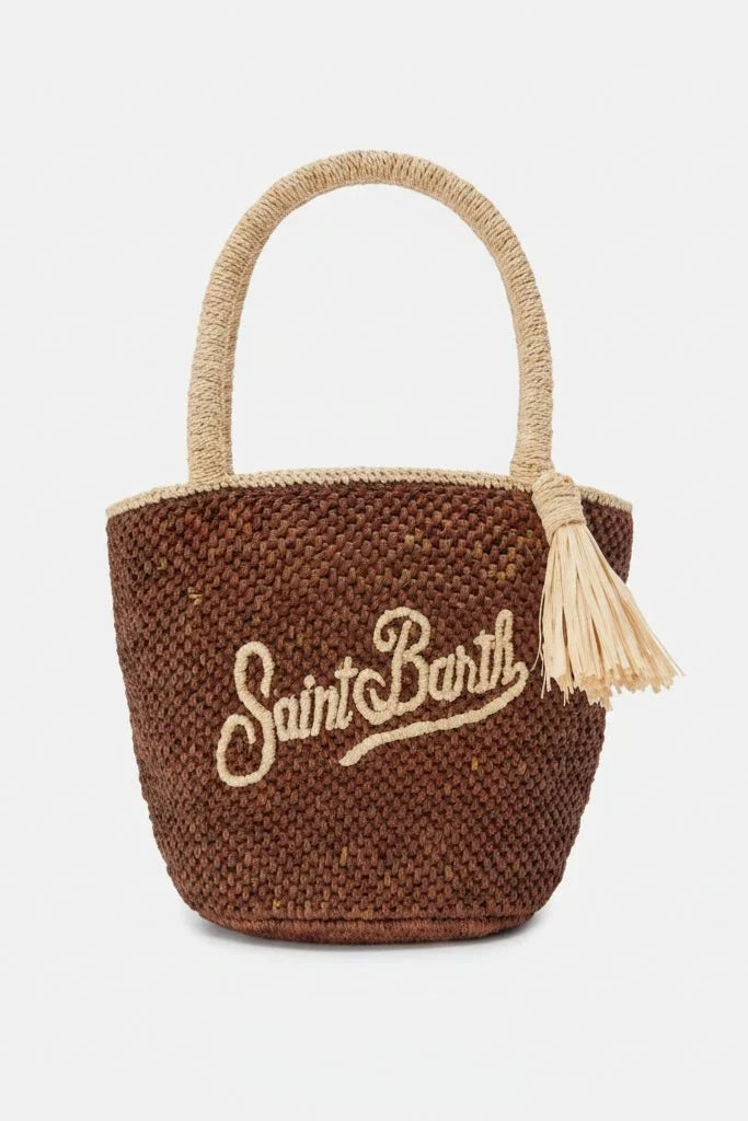 Borsa Marcy in raffia marrone a secchiello