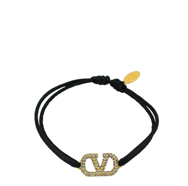 Valentino Black VLogo Crystal Cord Bracelet – Accessorio premium elegante