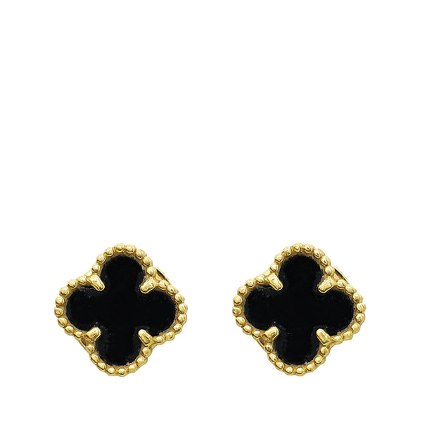 Van Cleef & Arpels 18K Yellow Gold Onyx Sweet Alhambra Stud Earrings – Accessorio premium elegante