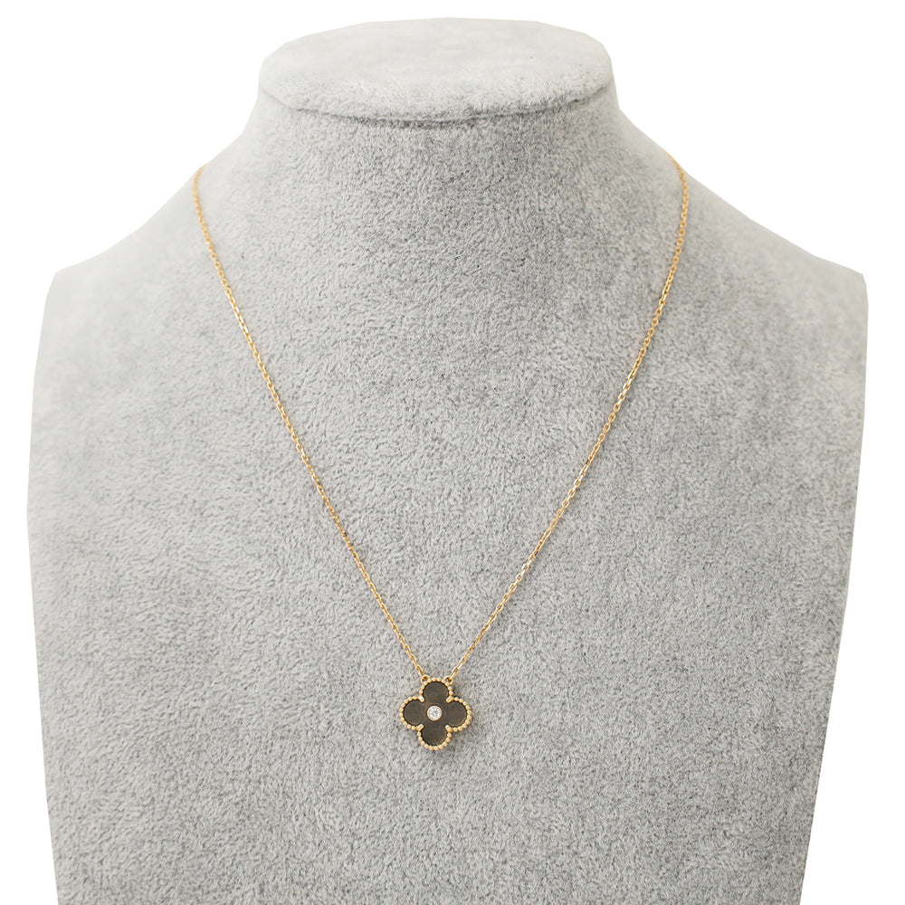 Van Cleef & Arpels 18K Rose Gold Diamond Silver Obsidian Vintage Alhambra 2023 Holiday Pendant Necklace – Accessorio premium elegante