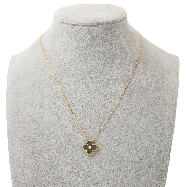 Van Cleef & Arpels 18K Rose Gold Diamond Silver Obsidian Vintage Alhambra 2023 Holiday Pendant Necklace – Accessorio premium elegante