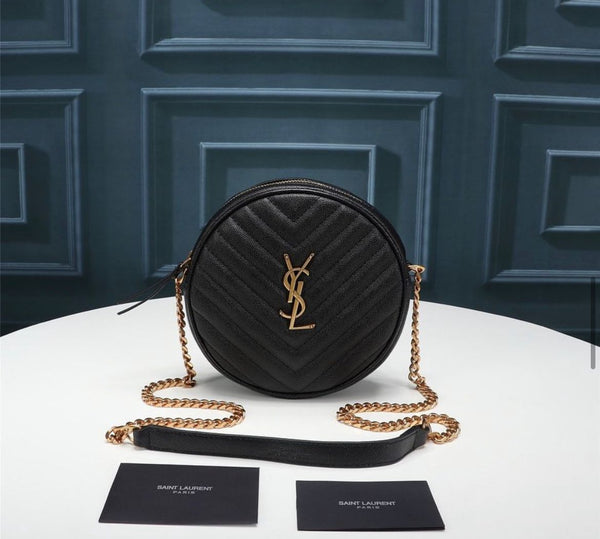 YSL CAMERA BAG VINYLE TONDA IN PELLE BLACK – Accessorio premium elegante
