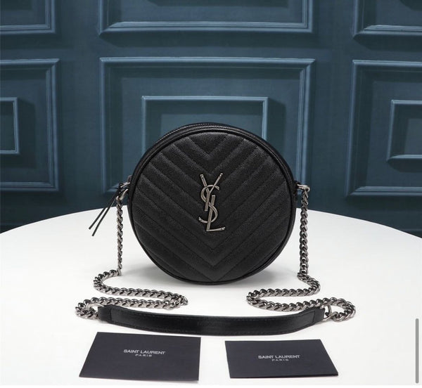 YSL CAMERA BAG VINYLE TONDA IN PELLE  BLACK – Accessorio premium elegante