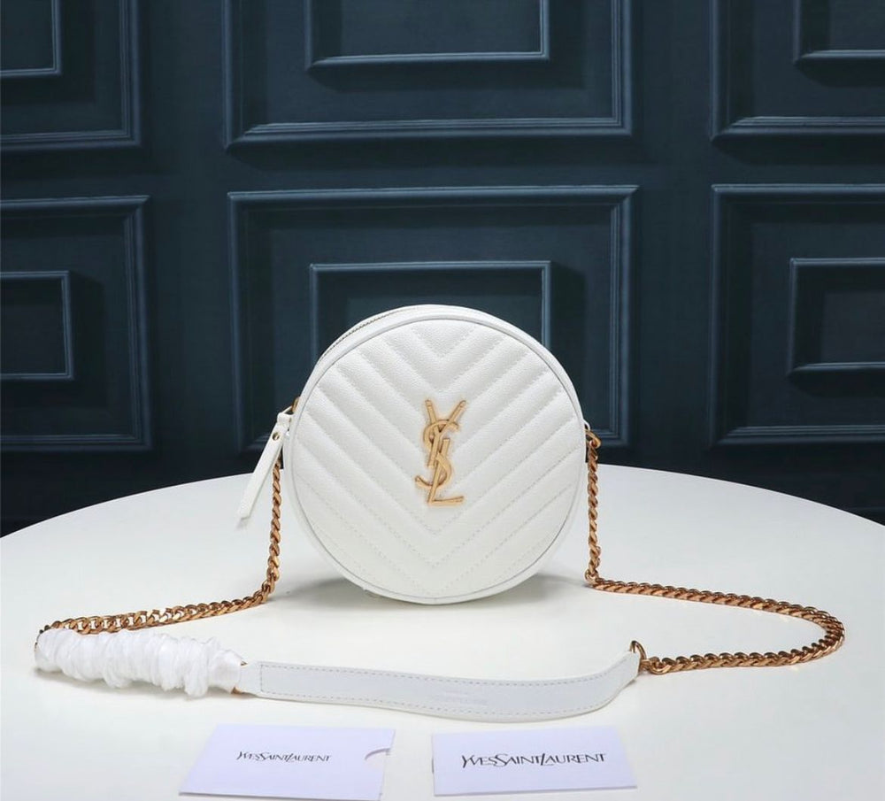 YSL CAMERA BAG VINYLE TONDA IN PELLE WHITE – Accessorio premium elegante