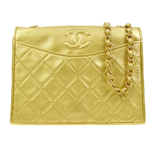 CHANEL 1989-1991 Gold Lambskin Diamond Shoulder Bag – Accessorio premium elegante