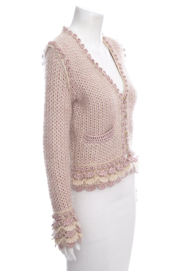 Chanel 2004 Fall Pink Shimmer Button Up Sweater SZ 38 – Accessorio premium elegante
